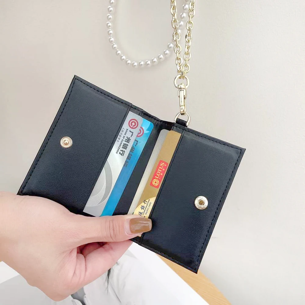 Elegant Access ID Card Holder Luxury Diamond Quilted Genuine Leather Women  Badge Holder Pearl Neck Strap Office Lady Card Sleeve