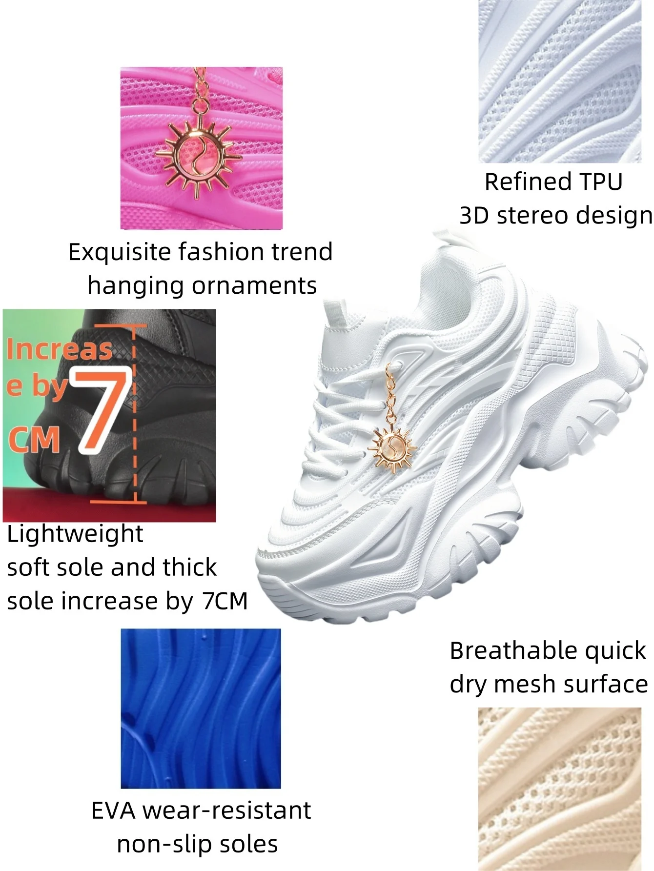 أحذية نسائية بكعب عالي بنعال سميكة صلبة وارتفاع 7...