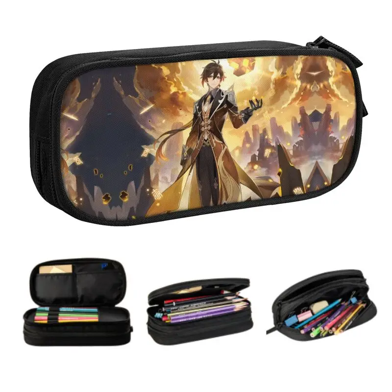 

Kawaii Zhongli Genshin Impact Pencil Case for Girl Boy Large Capacity Anime Game Pencil Pouch Stationery