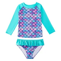 European And American Style Girls Long Sleeves Split Bathing Suit 3-9Years Kids Bikini Mermaids 3D Print Sunscreen Swimsuits 5
