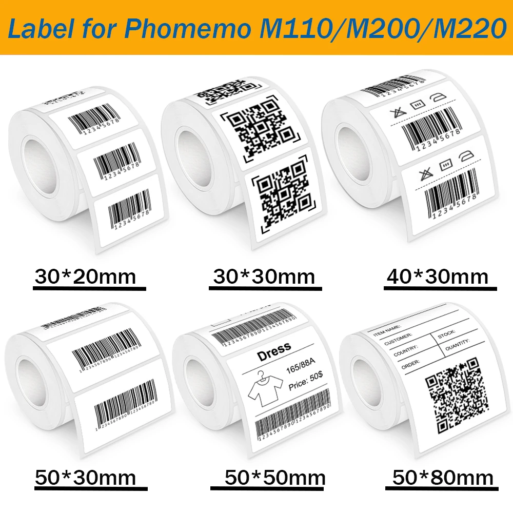 

Multisize E210 Label Paper Suit for M220 Thermal Label Printer Phomemo M110 Label Maker E210 Self-adhseive Label Printer Sticker