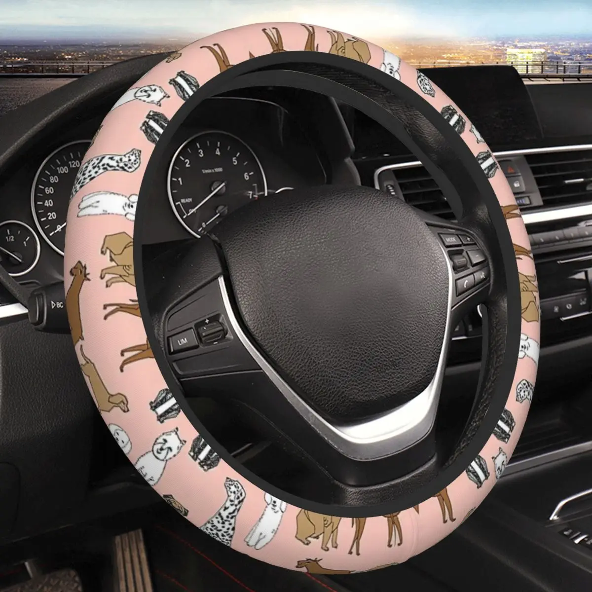 

Dogs Dogs Dogs Thickening Car Steering Wheel Cover 38cm Universal Suitable Women Elastic Steering Wheel Cover