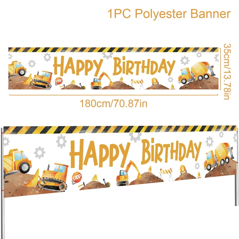 Description Picture 2 of itemExcavator Construction Theme Hanging Banner 1st Birthday Party Background Baby Shower Banner Happy Birthday Party Banner Favor