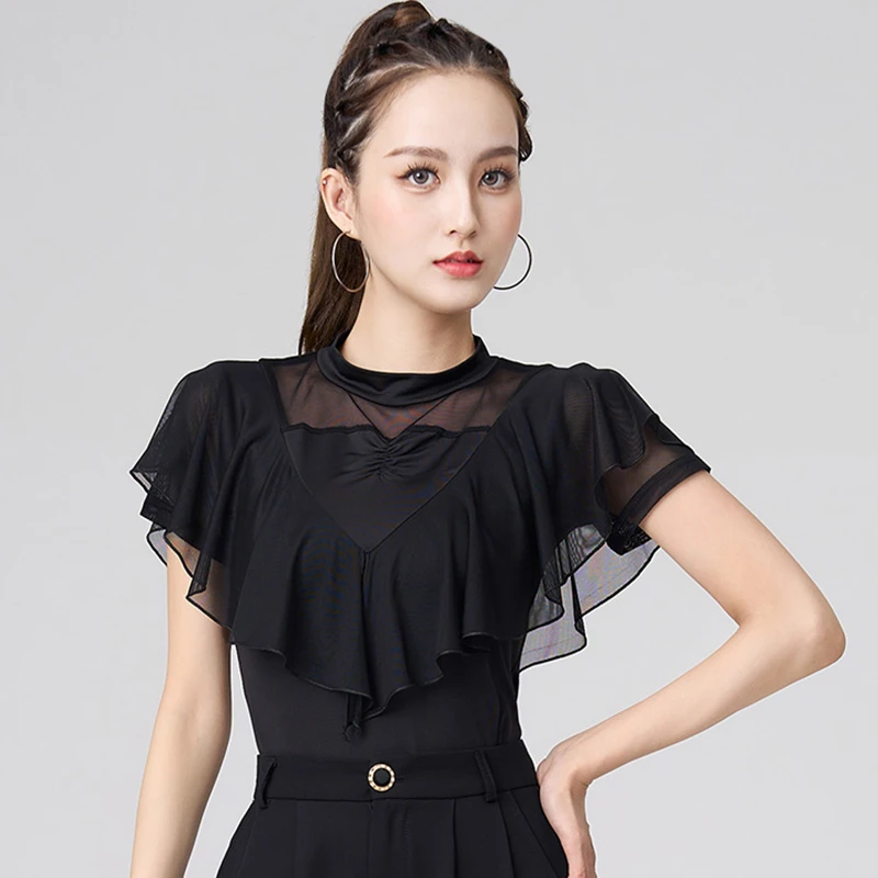 Latin Dance Clothes Women Summer Ballroom Dance Tops Short Sleeves