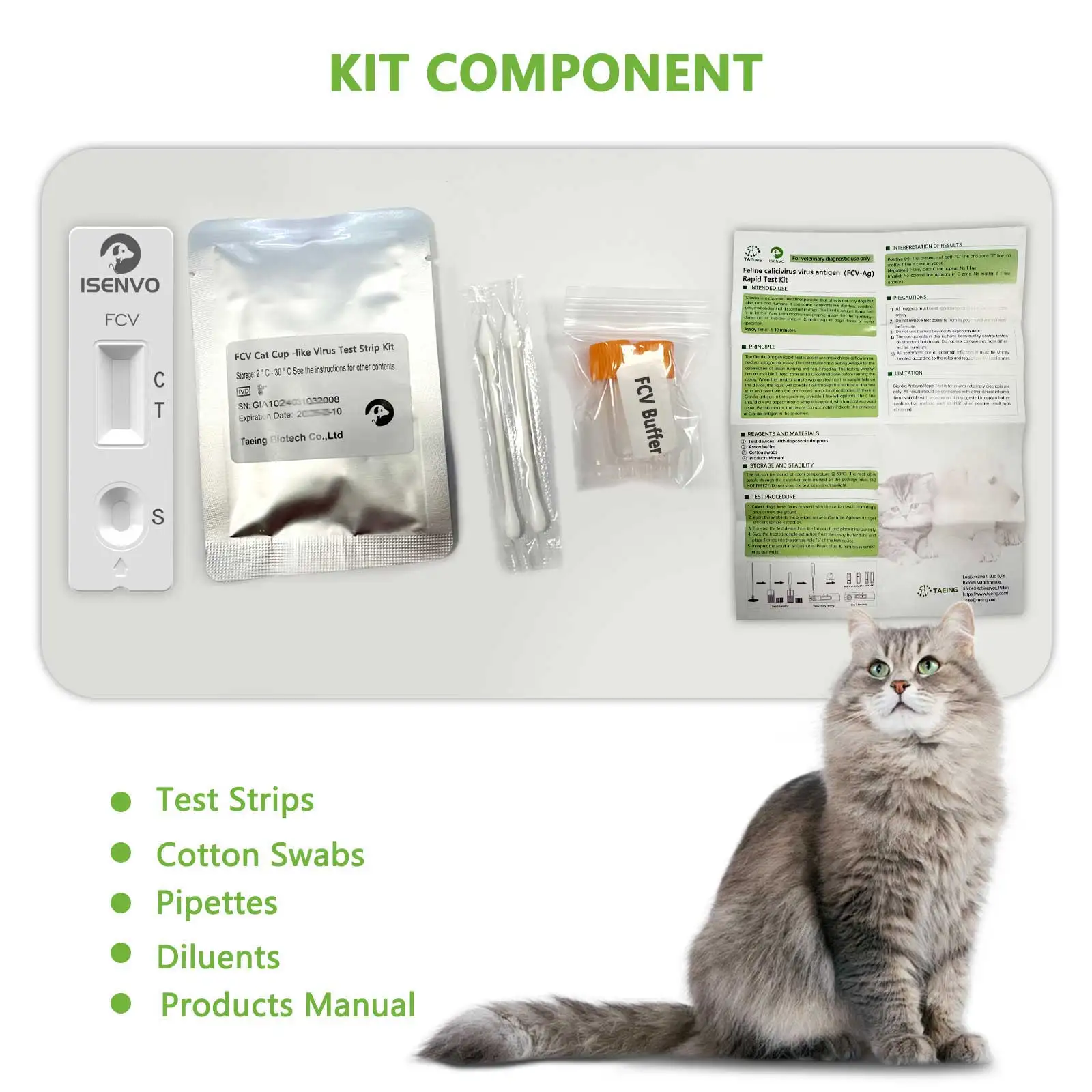 Feline virus test kits 10 Pcs Feline Cat Calicivirus FCV Rapid precision Test Kit Vet Home Nasal & Eye Swab Health Detection for Cats