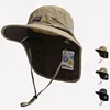 Unisex Summer Wide Brim Waterproof and Quick-drying Panama Caps Outdoor Visor Bucket Hats Mesh Breathable Sun Hat with Neck Flap 1