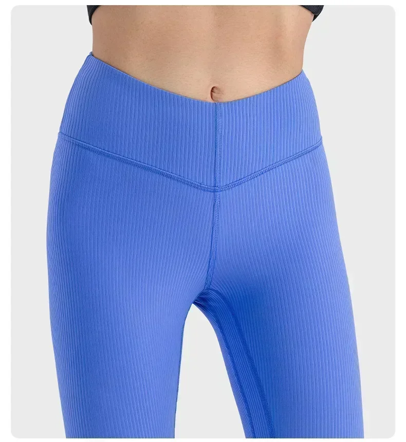 Lemon Ribbed High Waist Yoga Pants Women Running Fitness Sports leggings Pilates Elastic Lift Hip Sport Pants Exercise Tights