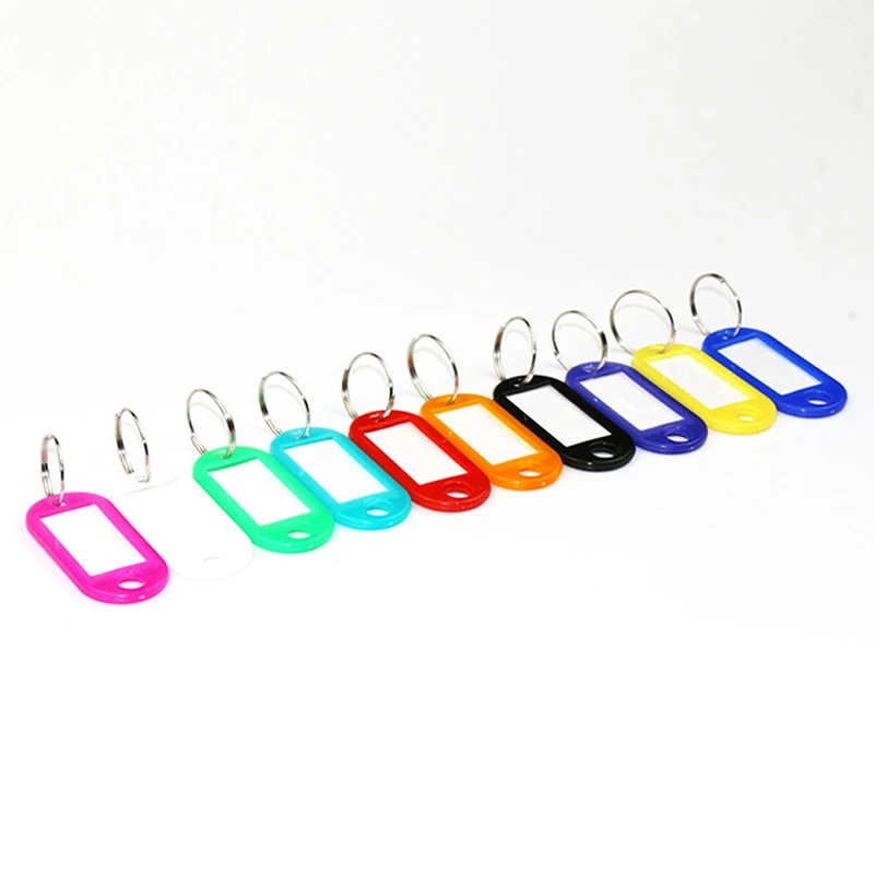 100 étiquettes Porte-clés Effaçables - 8 Couleurs, Stylo Inclus, Anneaux, 5.6x2.9cm
