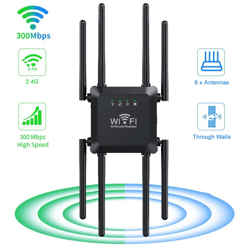 Ripetitore Wifi 300Mbps Router 2.4Ghz Amplificatore Booster Wireless Extender Di Rete 8 Antenne Router Wireless Rete Home Office