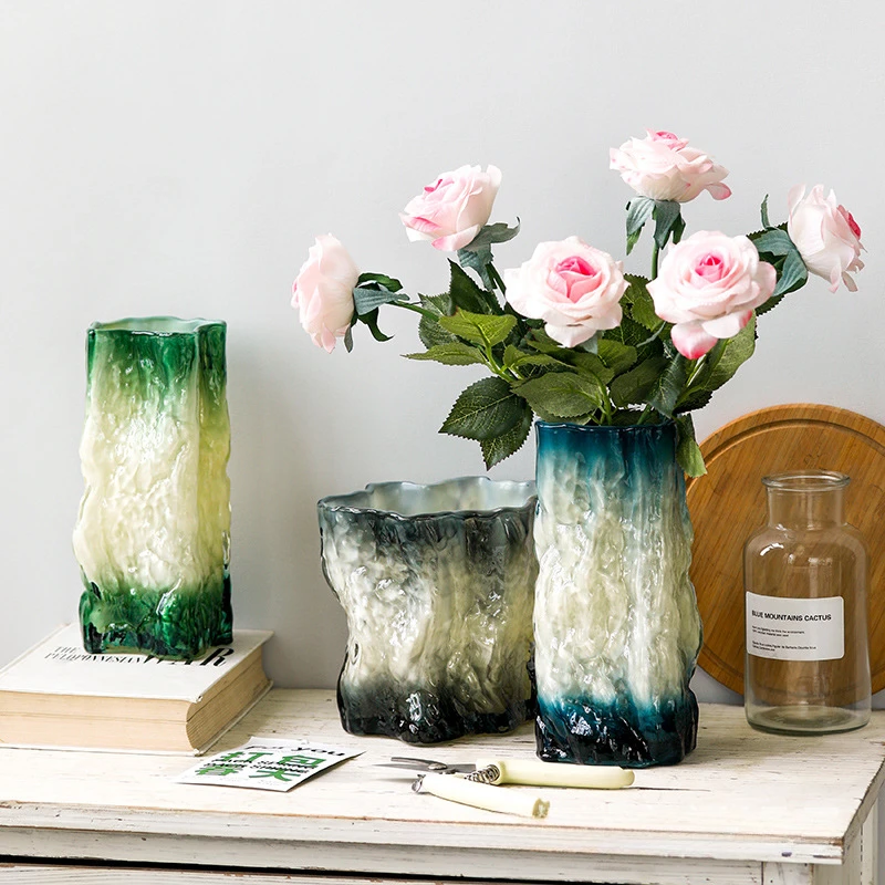 

Nordic Classical Embossed Glass Vase High-end Living Room Flower Arrangement Container Small Vase Decor Room Garden Decoration