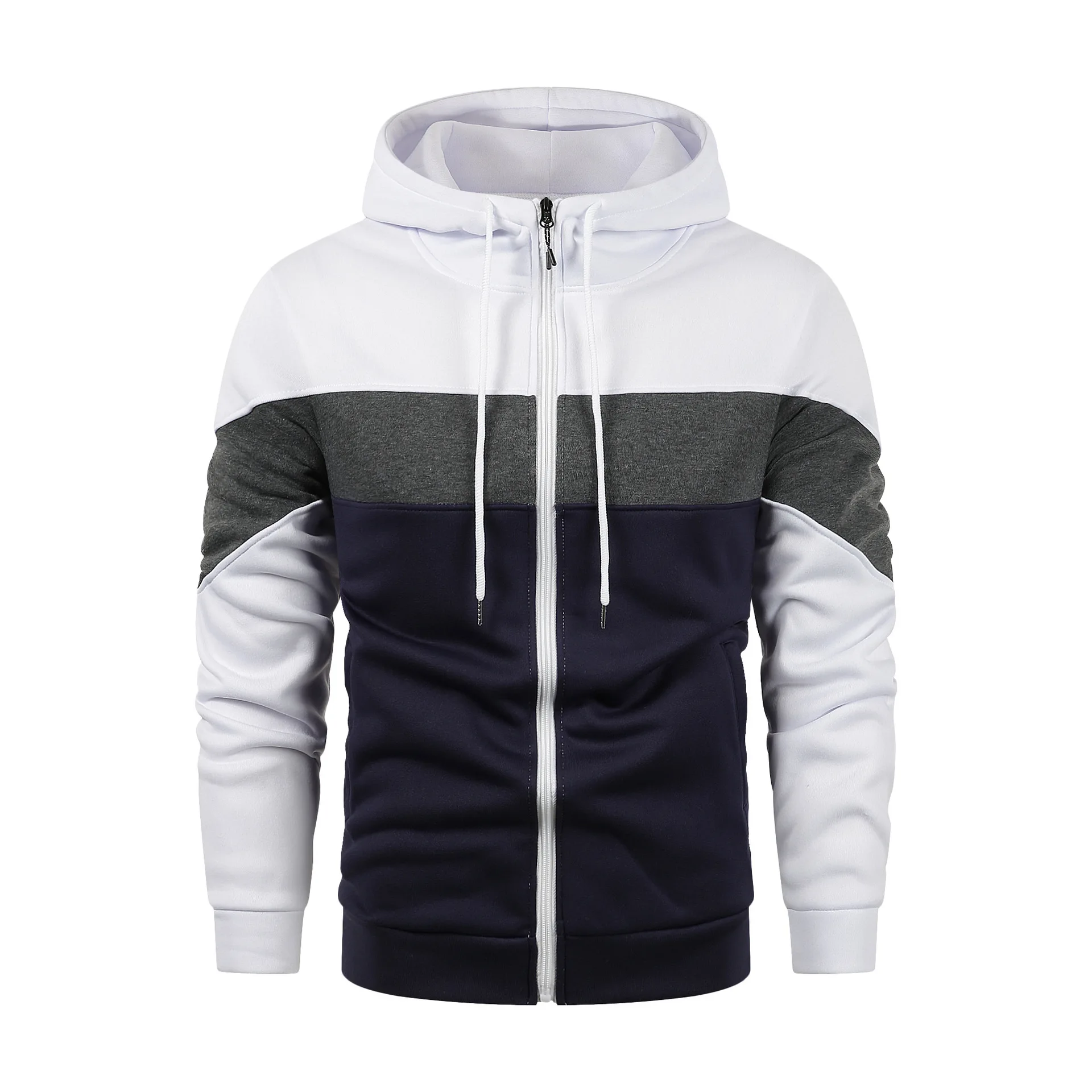 Spring and Autumn Men's and Women's Fashion Zipper Splicing Hoodie Hoodie Outdoor Sports Leisure Loose Simple Coat