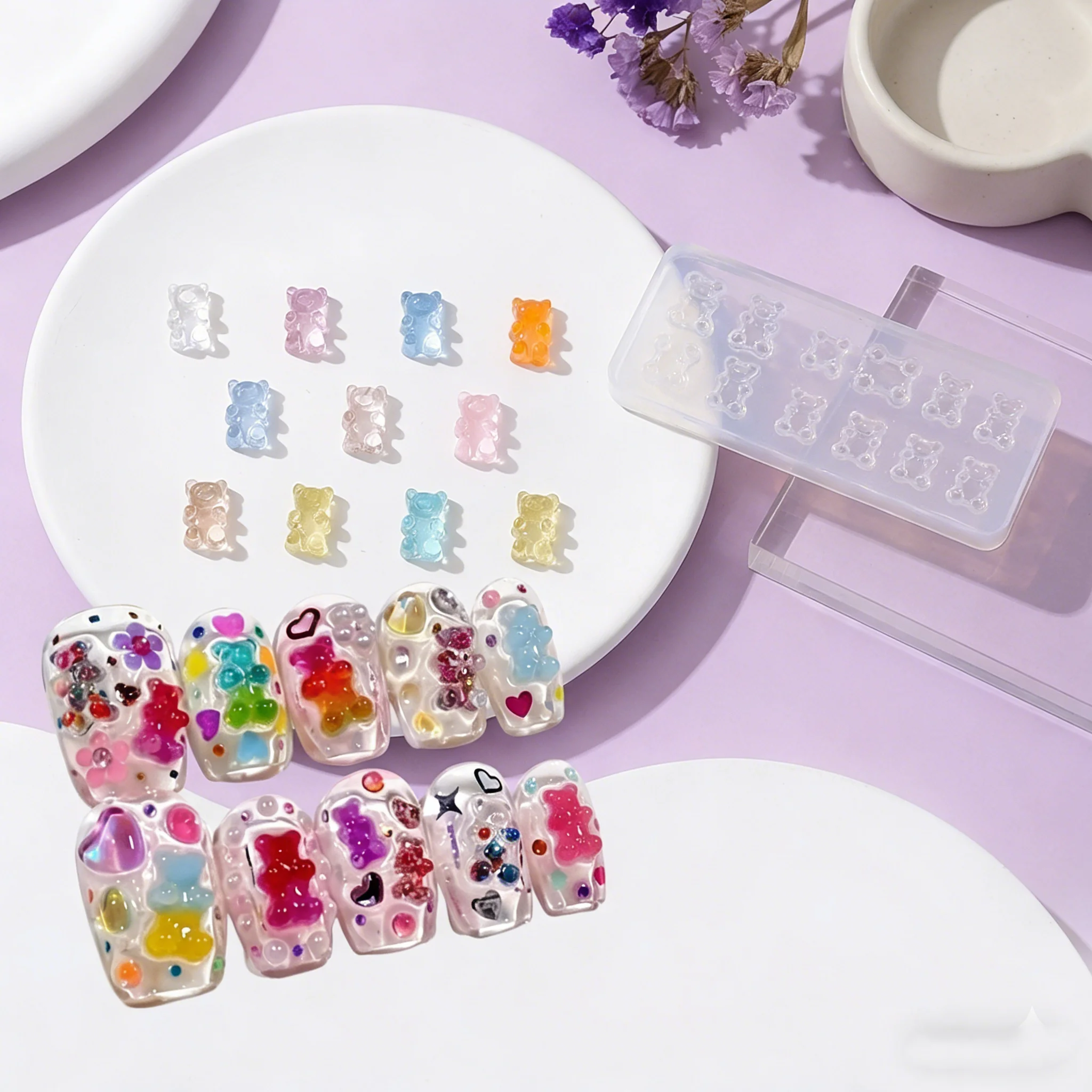 3D 테디베어 실리콘 네일 아트 몰드 ? DIY 네일 참 및 매니큐어 장식 UV 레진, 공예 프로젝트용 유연한 레진 주조 몰드