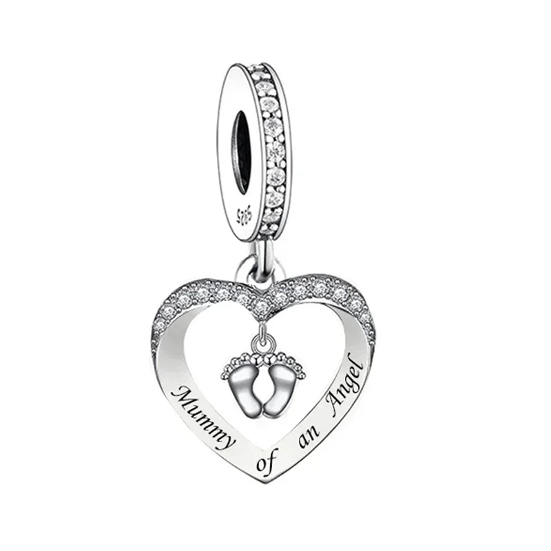 Fit Original Pan Charm Bracelet 925 Sterling Silver Grandma Mummy of an Angel Baby Foot Angel Wings Bead For Women Berloque DIY 2