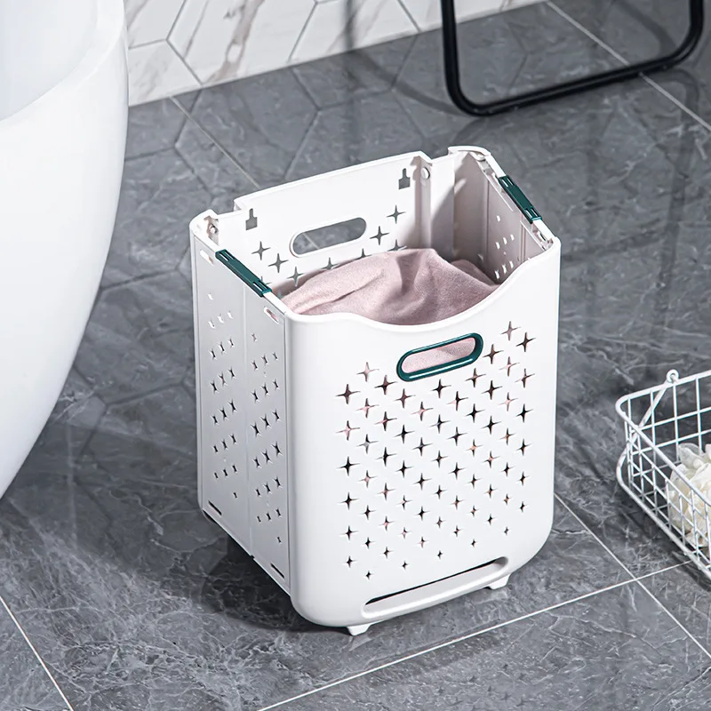 Foldable Laundry Basket with Wheel Collapsible Wash Bucket with