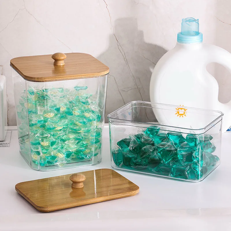 กล่องเก็บผงซักผ้าพร้อมฝาไม้ไผ่, ที่ใส่สําลีสําหรับห้องนั่งเล่นองค์กรโต๊ะกาแฟ, กล่องตกแต่งเดสก์ท็อป 1