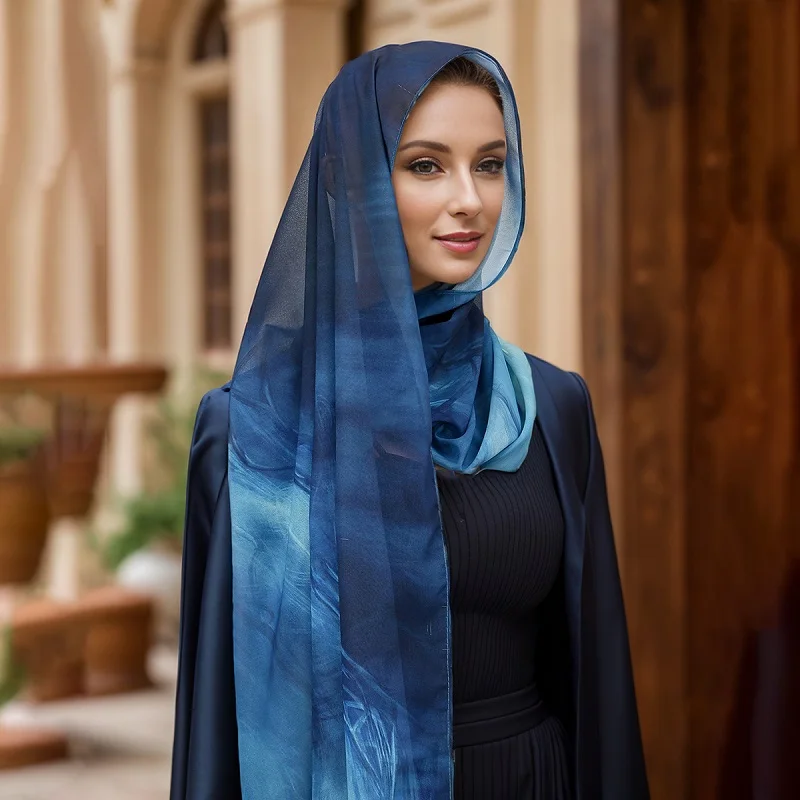 Watercolour Floral Printed Modal Breathable Light Weight Cotton Rayon Viscose Woven Modal Muslim Women 2024Printed Chiffon Hijab 3