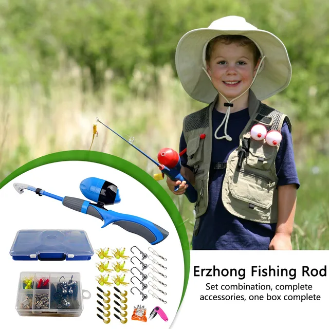 Child Telescopic Fishing Rod and Reel Combo Kit Anti-slip Rod Fishing Rod  and Reel Combo Full Kit Ceramic Guide Ring Fishing Set