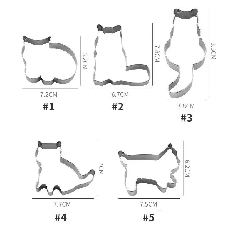 Cute Cat Cookie Cutter Mold Sandwiches Fruits Cutter Shapes Biscuit Mold DIY Biscuit Baking Mould Tool 5Pcs