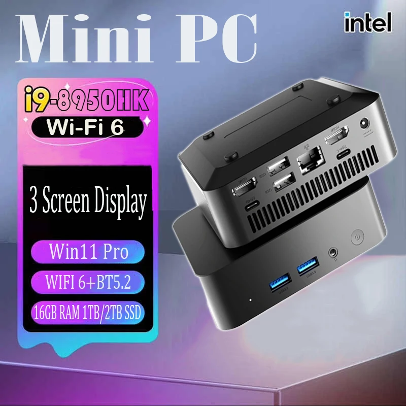 전문 2025 미니 PC 인텔 코어 i9 8950HK 이더넷 i9 미니 PC Windows 11 데스크탑 PC 16GB DDR4 1TB 2TB SSD WiFi 6 미니 PC