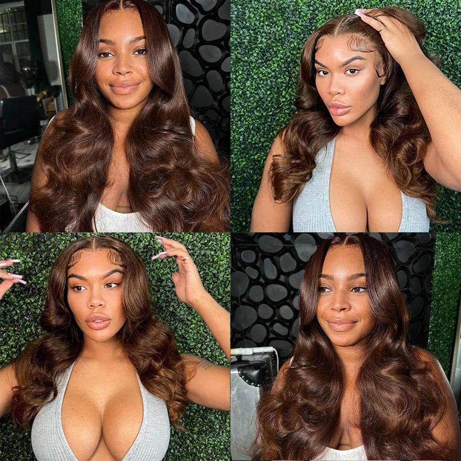 Brown Body Wave Lace Front Wigs Human Hair HD Transparent Lace Frontal Briazilian Human Hair Colored Wigs Preplucked For Women