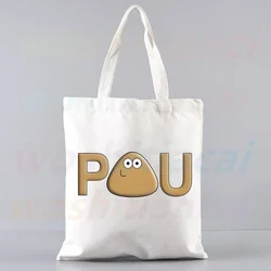 Hot Game My Pet Alien Pou Women Handbags Canvas Tote Shopping Bags Reusable Shopping Bag Eco Foldable