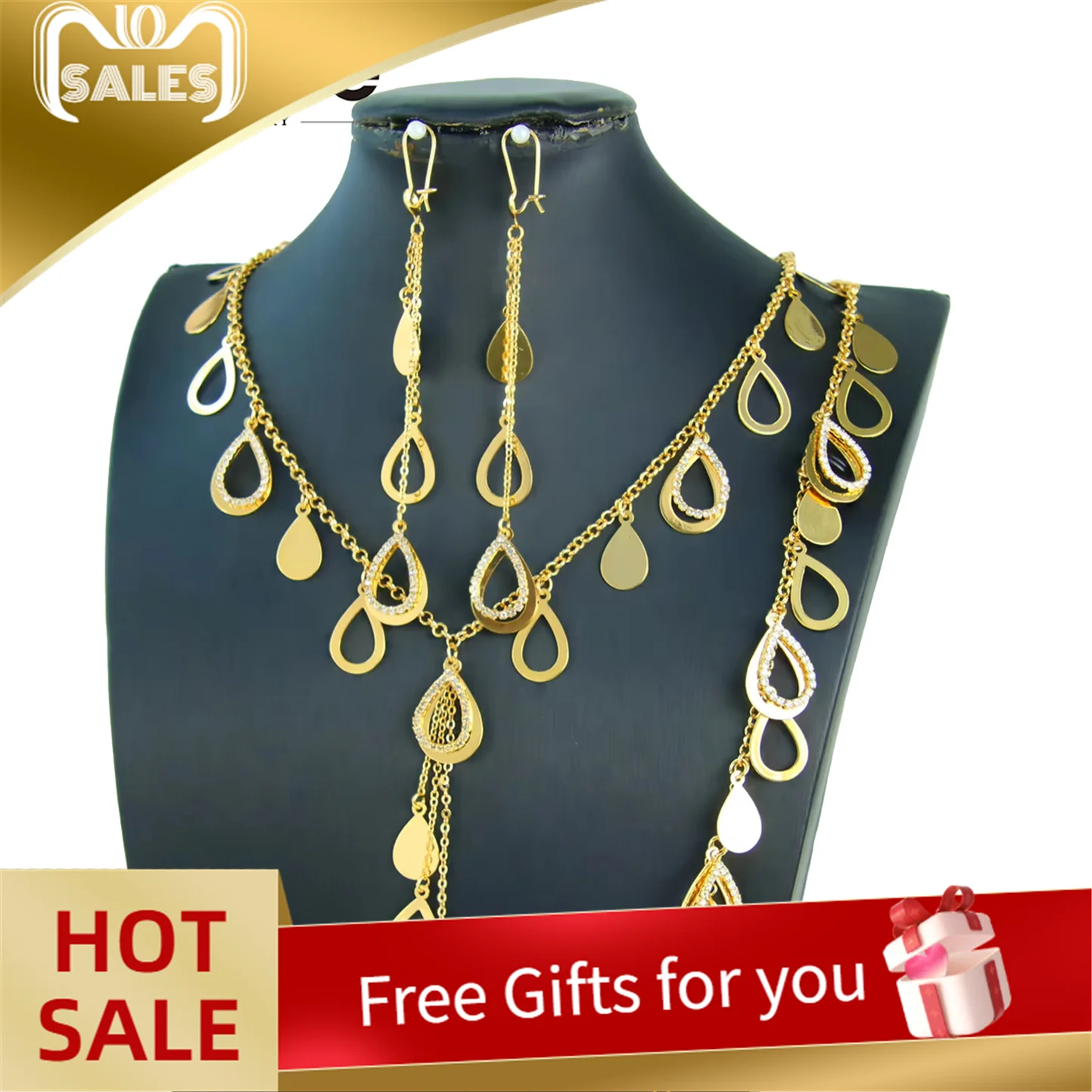 Luxury Dubai Gold Plated Necklace Set 21k Gold Color Italian Fashion Tassel Chokers Saudi Muslim Women Wedding Jewelry