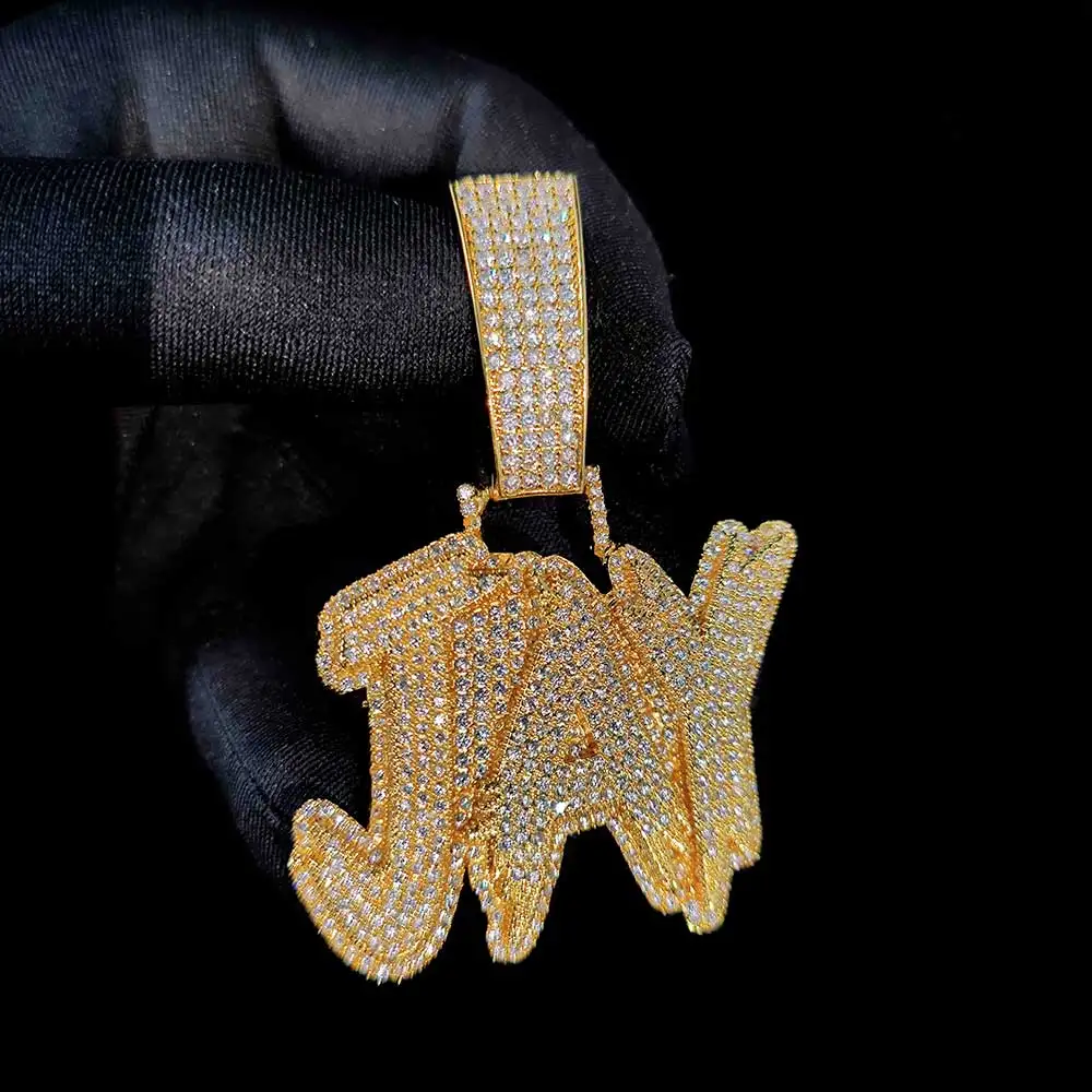 Fashion Personalized Custom Name Charm Pendant 2 Layer Bling CZ Initial Letter Pendant