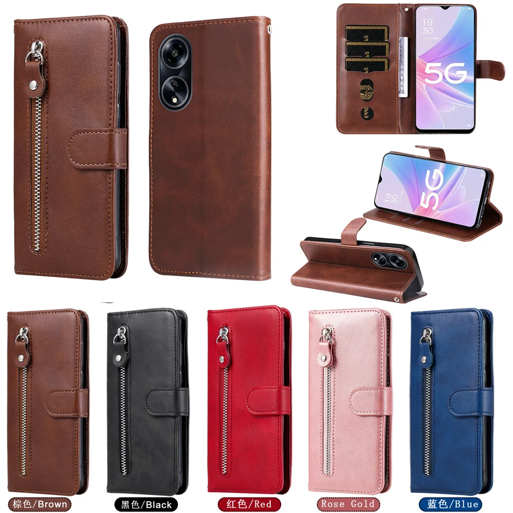 

For OPPO A54 A74 A57 A 77 A78 A94 A98 5G Zipper Leather Wallet Case for OPPO A96 A76 A36 A 55 16 15 54 S A17 K A57S A77S Cover
