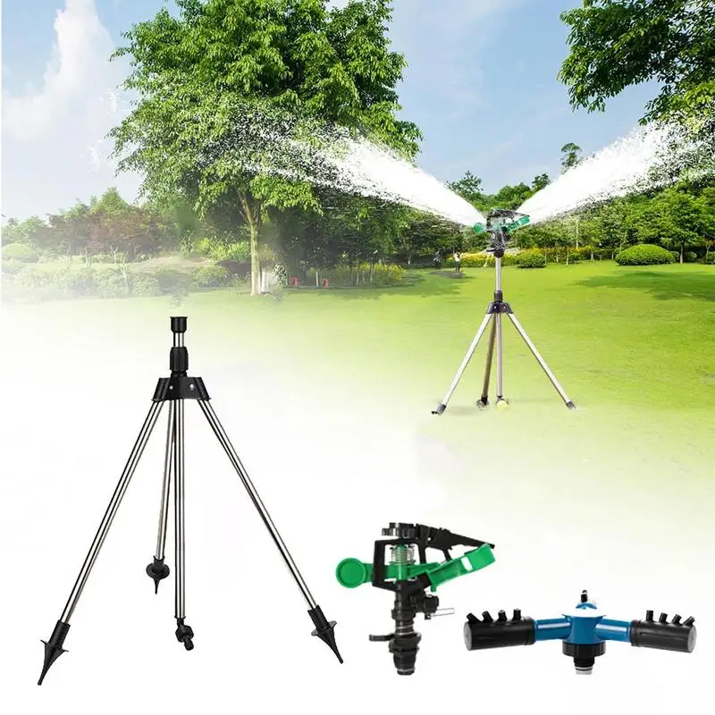 

360 Rotary Irrigation Sprinkler Head With Tripod Telescopic Support Automatic Rotating Sprayer Garden Lawn Watering Sprinkler