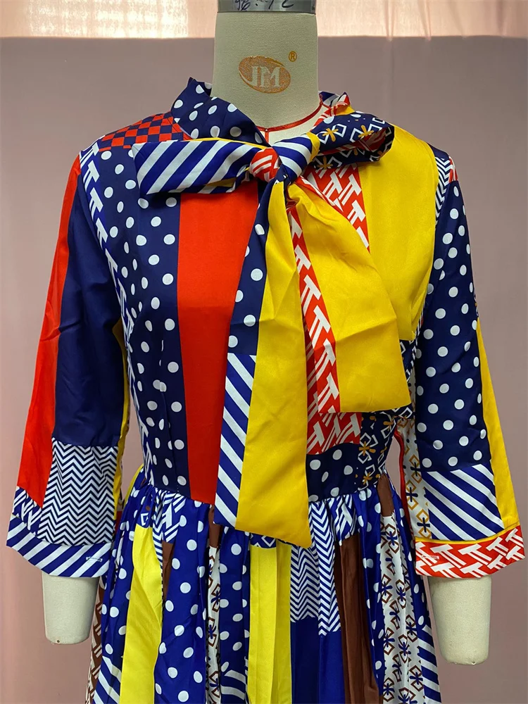 Wmstar Women Dress Summer Commute Elegant Bandage Female Clothing A-Line Tie Bow Neck Street Fashion Designer Slim Midi Dresses