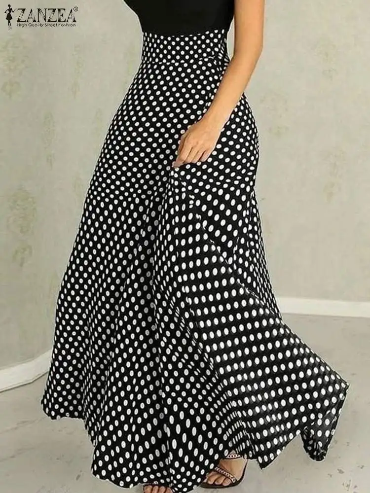 

ZANZEA Casual Polka Dot Maxi Skirts Fashion High Waist Women A-line Swing Skirt 2023 Summer Elegant Office Holiday Long Jupes