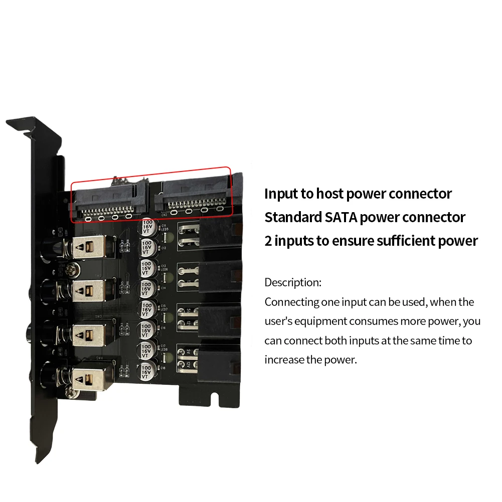 Power Expansion Card Dual Channel Hard Drive PCI Expansion Card 4 Bit Free PCI Bit Expansion with SATA Cable Power Control SSD