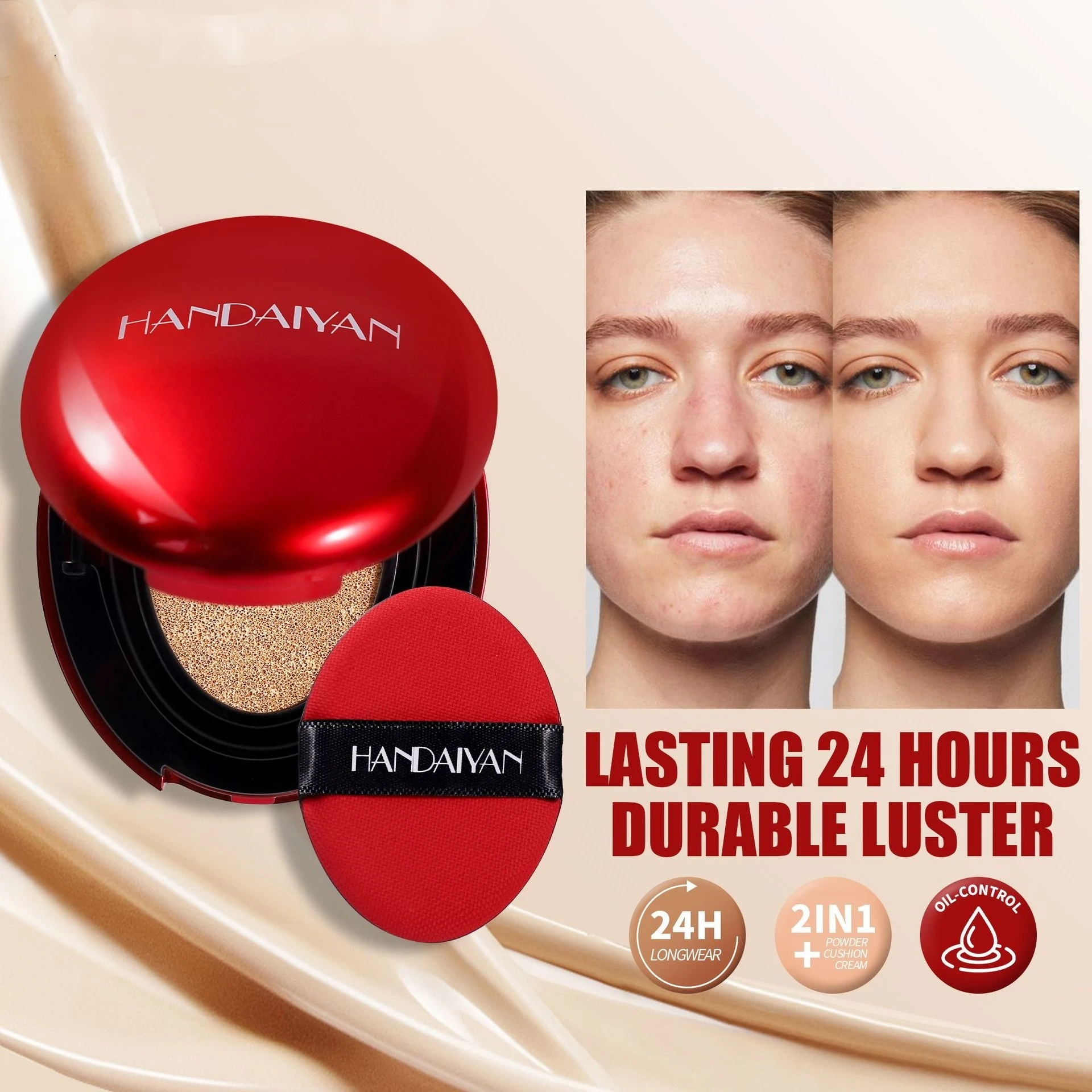 Air Cushion BB Cream Full Coverage Waterproof Long-lasting Brighten Foundation Cream For Women Korean Cosmetics