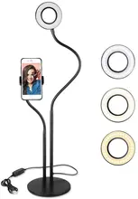 

Selfie Ring Light with Cell Phone Holder Stand for Live Stream/Makeup, UBeesize Mini LED Camera Lighting with Flexible Arms