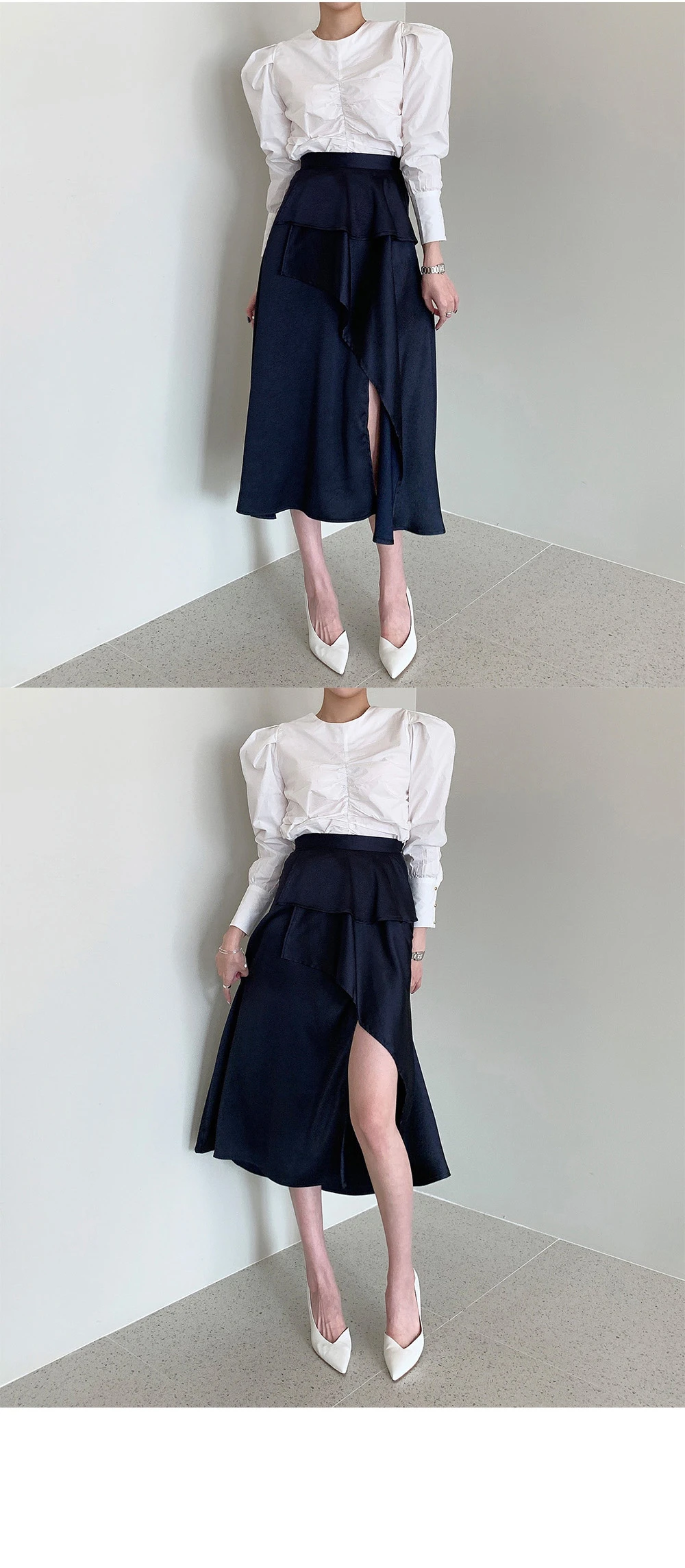 black denim skirt Hzirip Split Ruffles Retro High Waist Layers 2021 Gentle Vintage All Match Elegance Office Lady Streetwear Hot Long Skirts plaid skirt