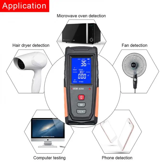 825A Electromagnetic Radiation Tester Handheld Digital LCD EMF Meter 4G 5G WIFi