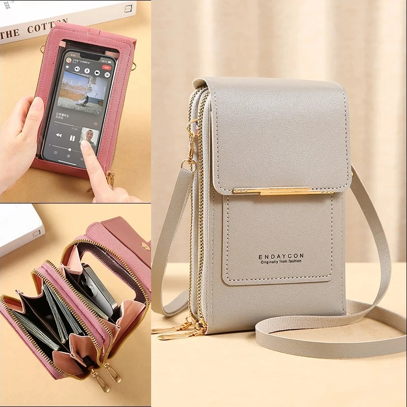 Crazy Fashion Touch Screen Lock Cell Women's Mobile Phone Card Holder Crossbody Shoulder Bag