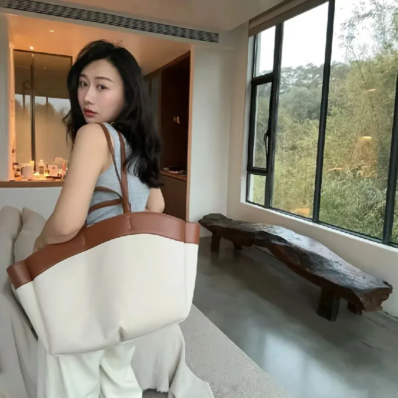 NEW Tote Bag Fashion Canvas Totes leather Portable Beach Shoulder Shopping Casual Beach Bag Large Capacity Handbag