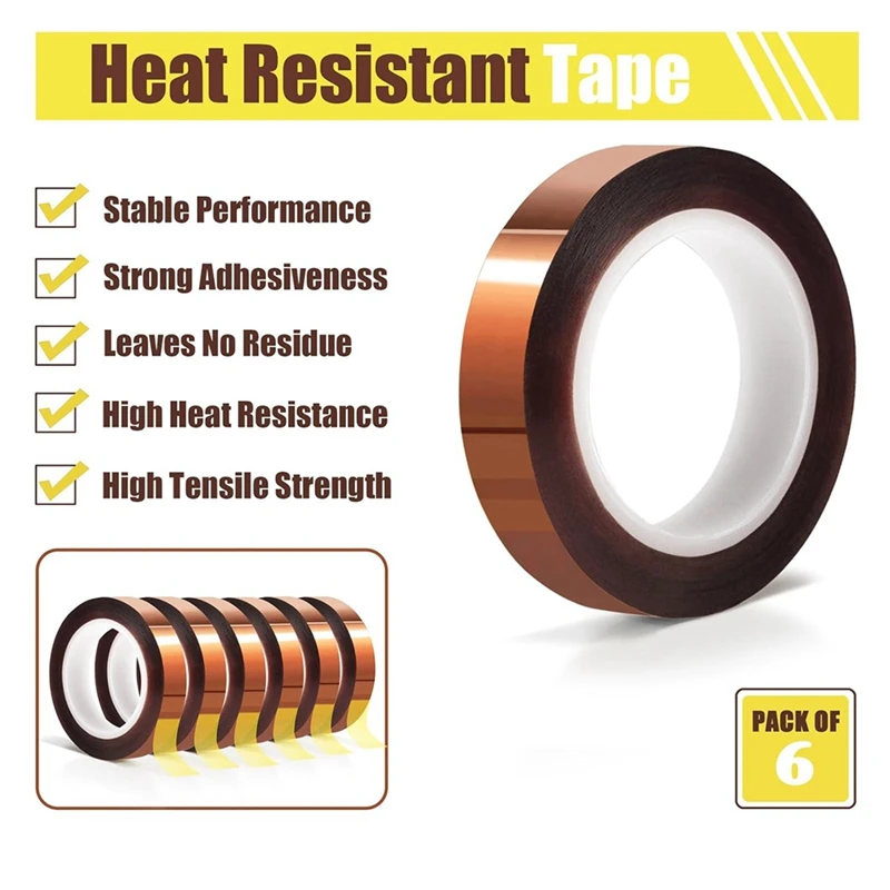 

6 Rolls 10Mm X33m Heat Tape High Temperature Heat Resistant Tape Heat Transfer Tape For Heat Sublimation Press Vinyl, Durable
