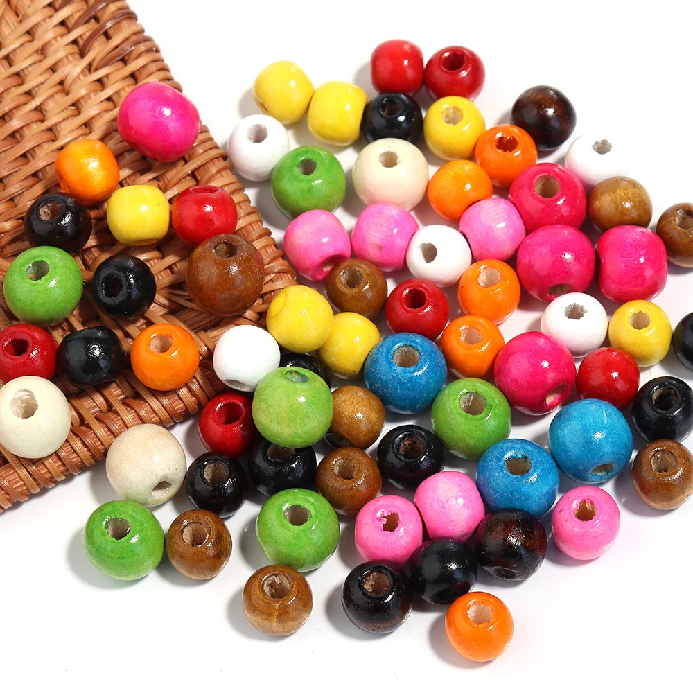Cuentas De Madera Ovaladas Pintadas – 50 Piezas, Agujero Grande, Para Pulseras, Collares Y Manualidades DIY
