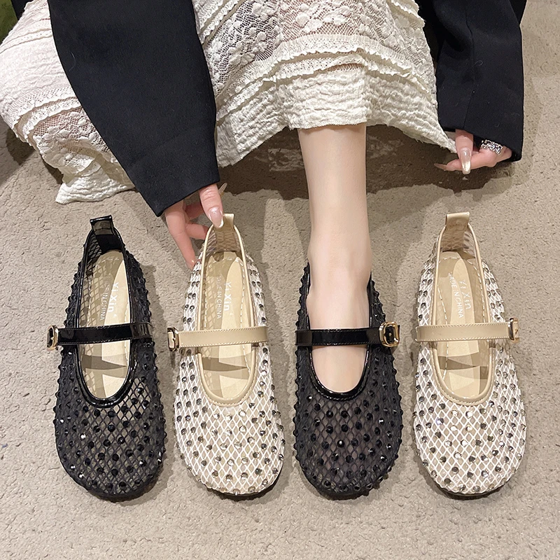 Women's Flat Shoes Grid Rhinestones Soft Sole Light Shoes for Women Daily Commute Dress Breathable in Summer Zapatillas De Mujer 3