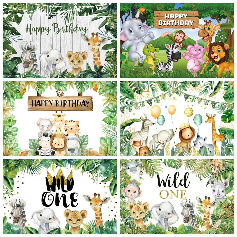 Tropical Jungle Safari Wild One Backdrop Photo Backdrop First Birthday Forest Animal Newborn Baby Shower Birthday Party Photography Background