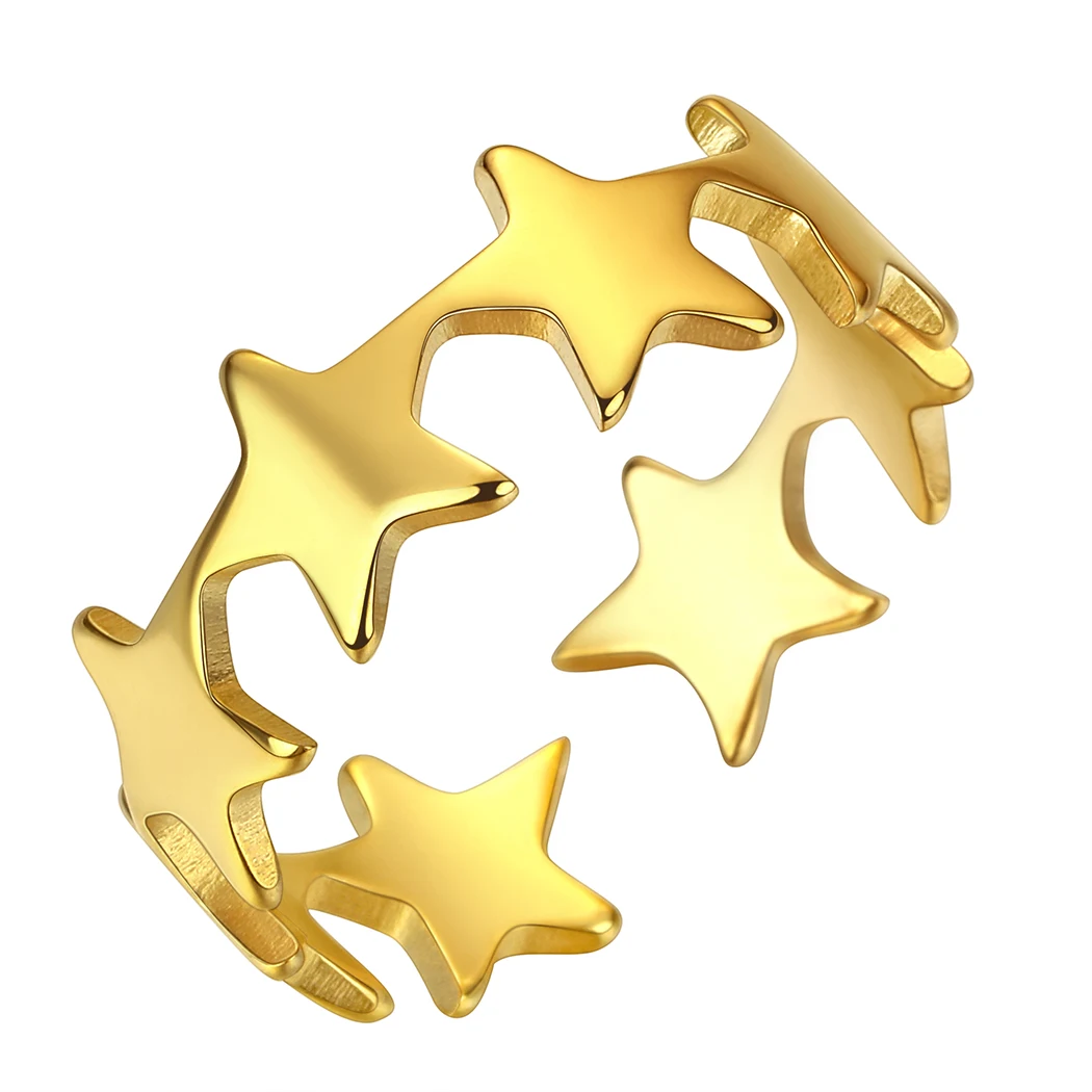 Stainless Steel Open Adjustable Star Rings Women Bohemia Jewelry Stackable Ring Bague 2
