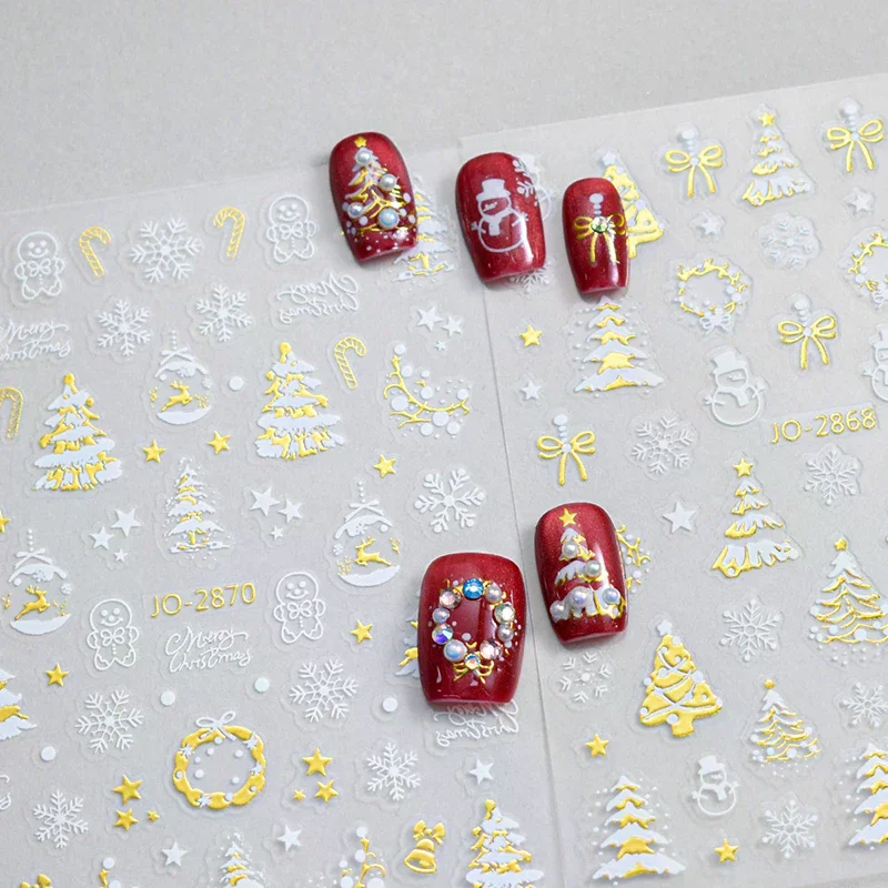 1Sheet 3D Sparkle Snowflake Nail Stickers - Self-Adhesive Colorful Christmas Tree Winter Decals, DIY Manicure Sliders for Salon
