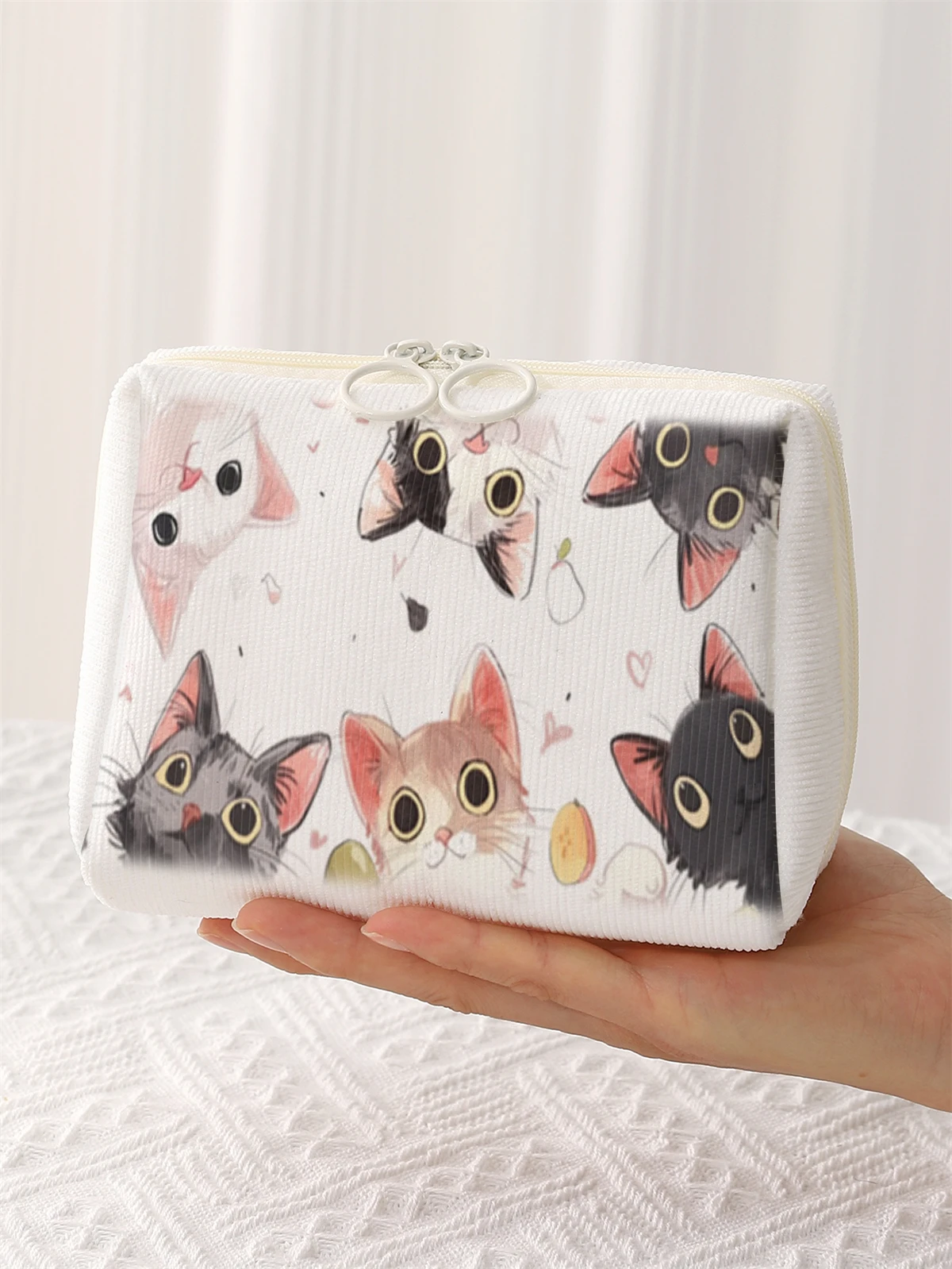 1pc， Cute cat pattern makeup bag, portable makeup storage bag, multifunctional storage bag, lightweight travel bag