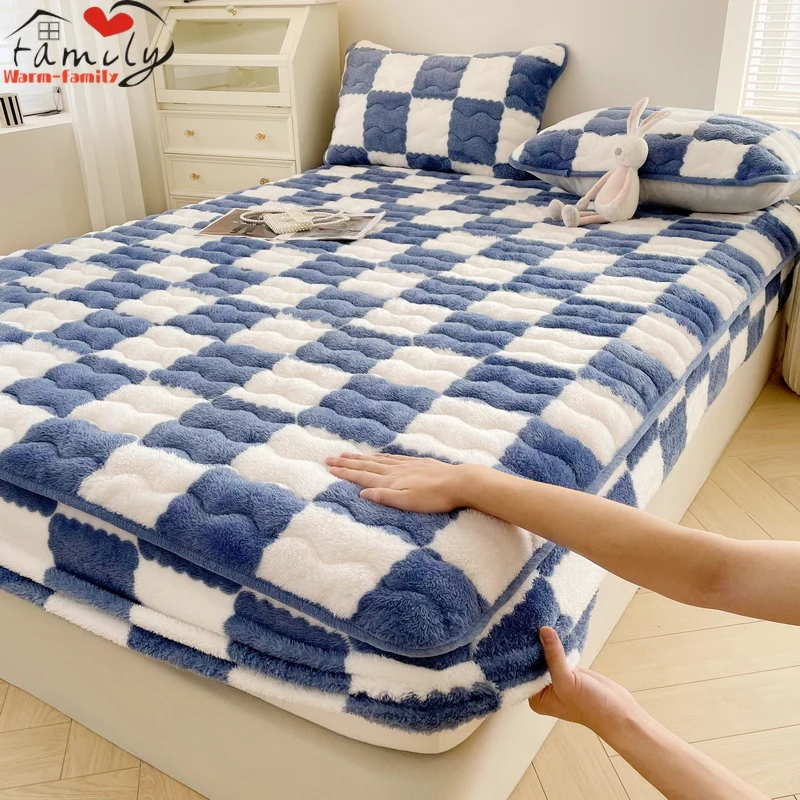 ArcticVelvetMattressCoverPadCheckerboardSeriesSoybean