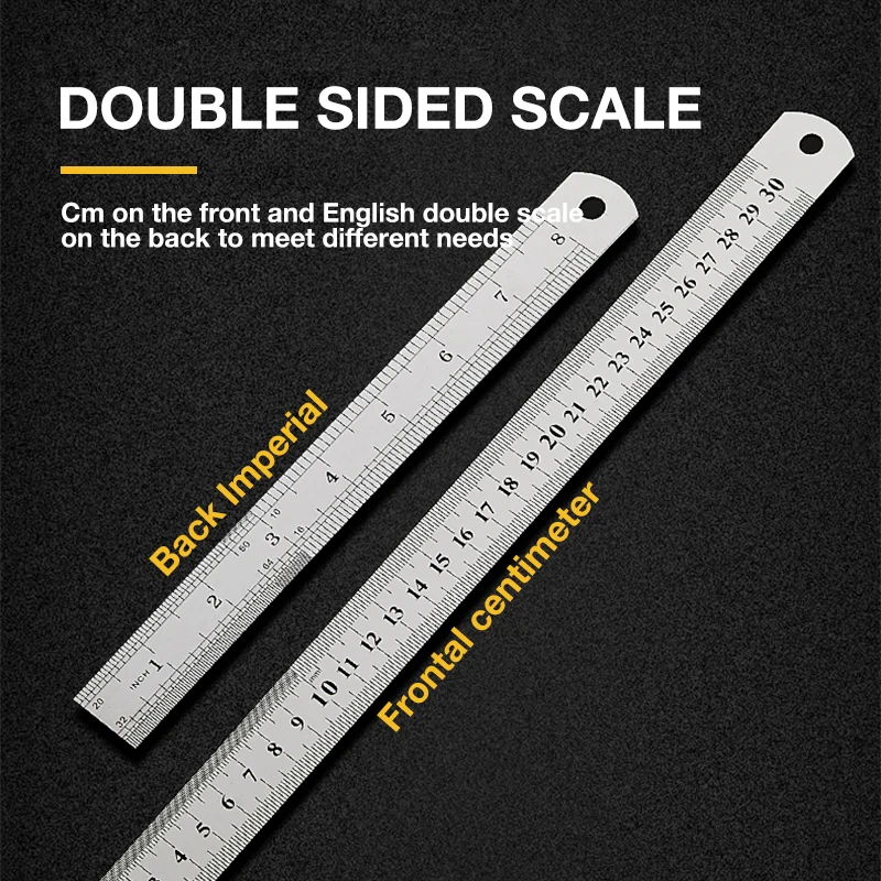 20/30/50cm Stainless Steel Double Side Straight Ruler Centimeter Inches Scale Precision Tool School Stationery Ruler Measuring Stainless Tool Plastic