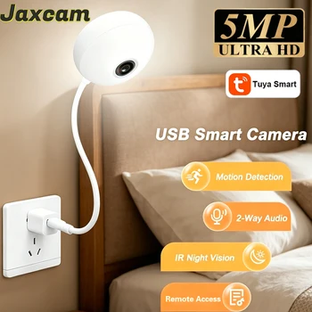 Tuya Indoor USB Light Bulb WiFi Camera 2K 5MP Mini Security IP Camera IR Color Night Vision Smart Life Baby Monitor Cam 1