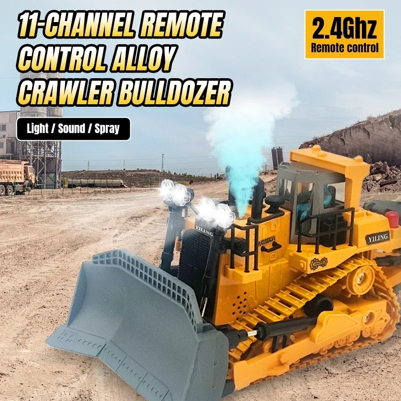 Rc Bulldozer 2.4G 9Ch 11Ch 4Wd Remote Control Excavator Alloy Dump Truck Car Construction Vehicle Toy Children Kids Gifts