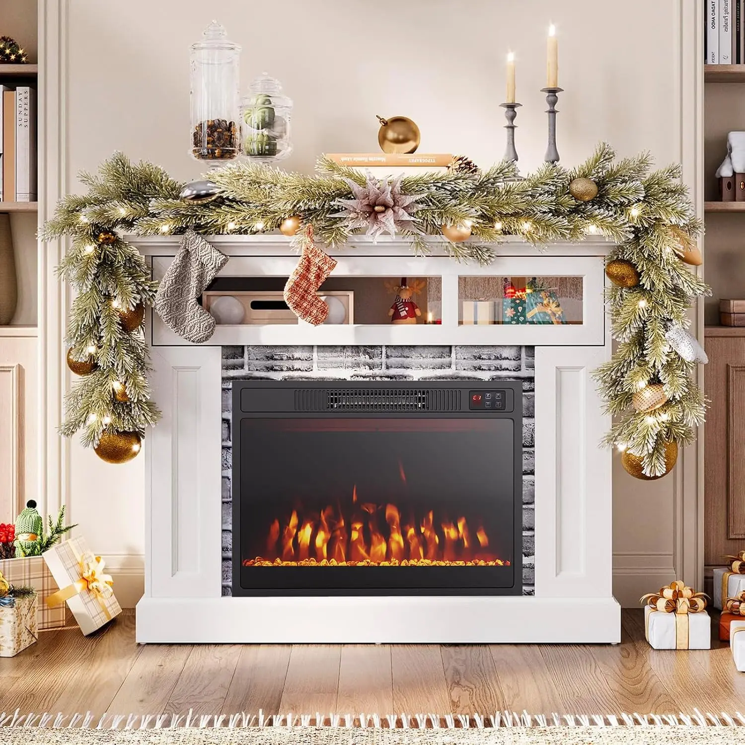 23 Inches Electric Fireplace Insert 750W/1500W Fireplace Heater with Remote Control Adjustable Flame Color Brightness 1H-8H 3